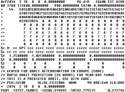 Formát SP3 hlavička GPS + GLONASS exponent 8, přesnost určení efemerid 2 8 =
