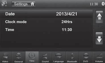 Základní nastavení Čas Jazyk Můžete provést tato nastavení: Date nastavení data Clock mode volba režimu 12 a 24 hodin Time nastavení času Zvuk Můžete provést tato nastavení: On screen display jazyk