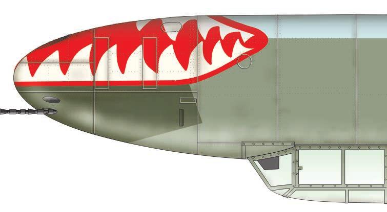 Same as the aircraft depicted on the previous page, this plane carried the initial camouflage scheme consisting of sharply demarked fields of RLM 70/71/65.
