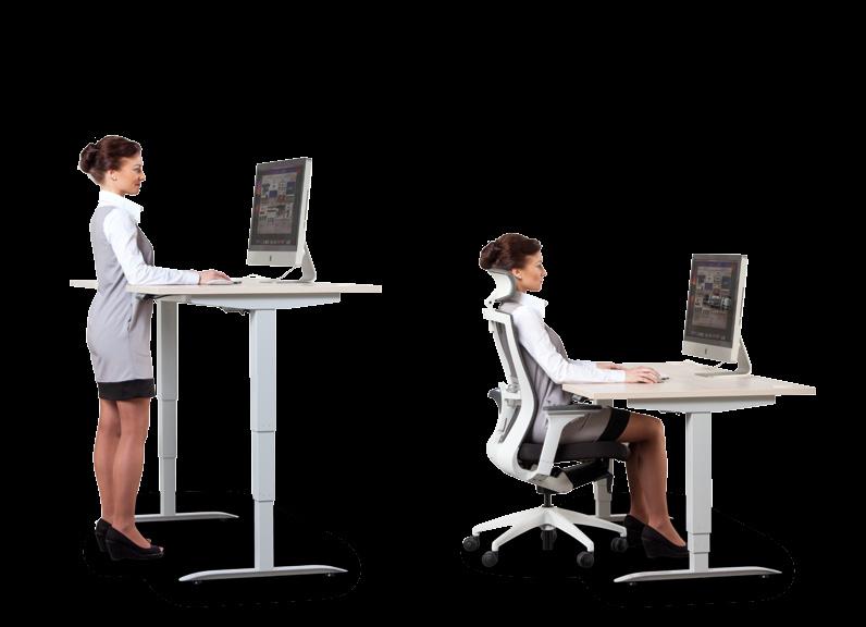 42 MOTION ERGO Originální tvar pracovní desky a zdvihací mechanismus stolů MOTION Ergo umožňuje nastavení správného sezení a podstatně snižuje riziko přetížení páteře a následných potíží.