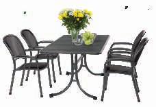 Komponenty: 1x stůl z tahokovu Universal 145, 4x stohovatelná židle z tahokovu Savoy Basic, nebo Savoy.
