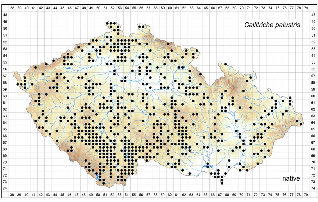 Distribution of Callitriche palustris in the Czech Republic Author of the map: Jan Prančl Map produced on: 26-10-2018 Database records used for producing the distribution map of Callitriche palustris