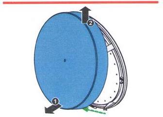 krok 1: nasaďte horní díl vnitřního krytu na horní distanční sloupky (zelené šipky) umístěné na spodním díle vnitřního krytu.