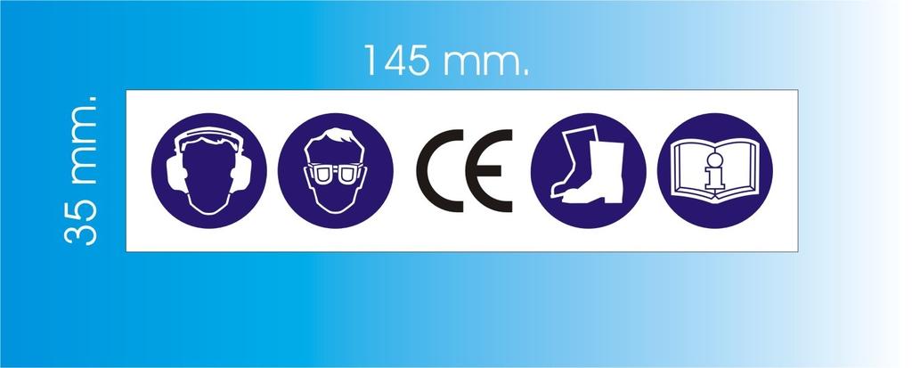 6/11 Na stroji jsou umístěny následující štítky. Jejich významy jsou následující: Noste povinně chrániče sluchu. Noste povinně ochranné brýle s bočními kryty. Značka CE. Noste povinně pracovní obuv.