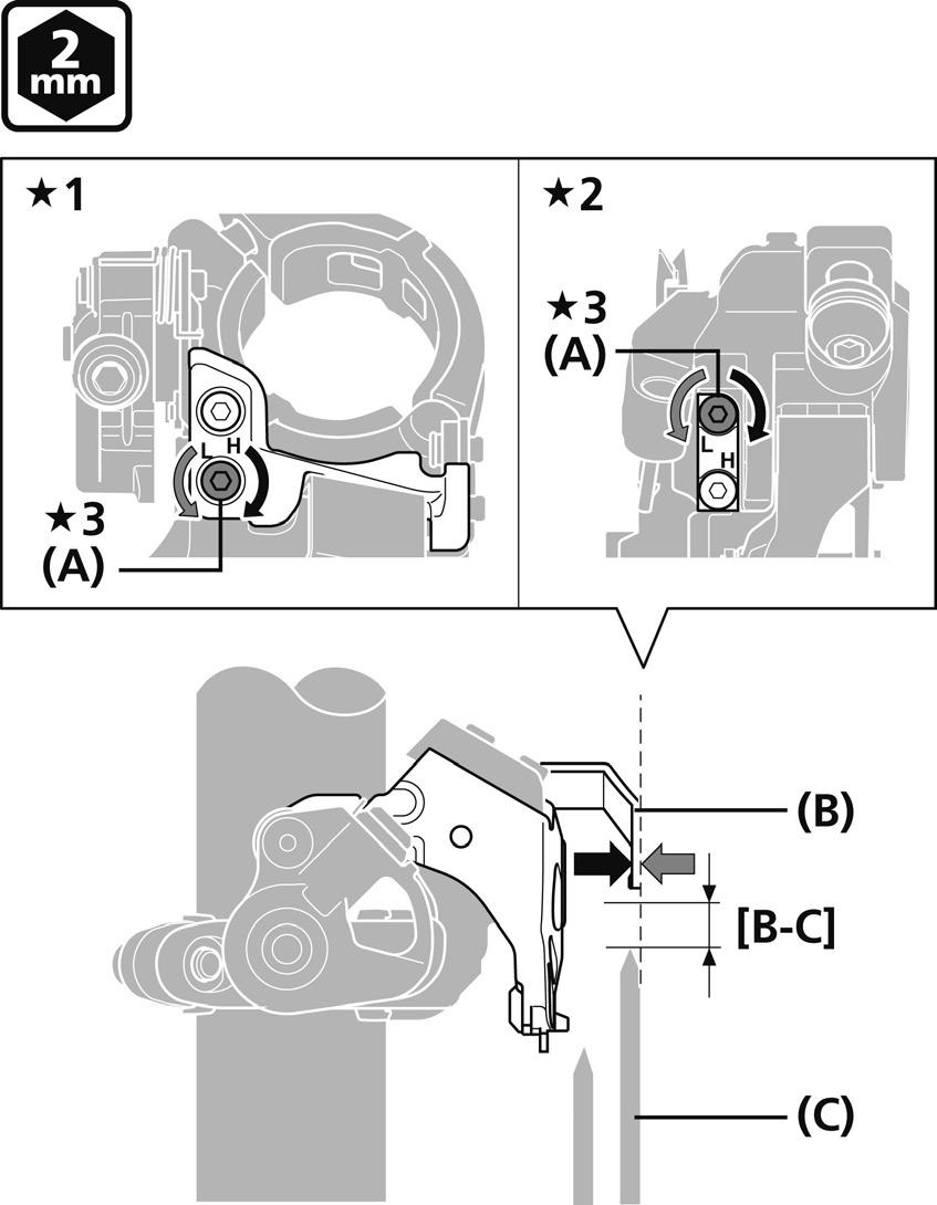 MONTÁŽ Typ s objímkou (FD-M9025/M8025/M618) Top swing / Down swing 1. Dočasně namontujte šroub objímky. 2.