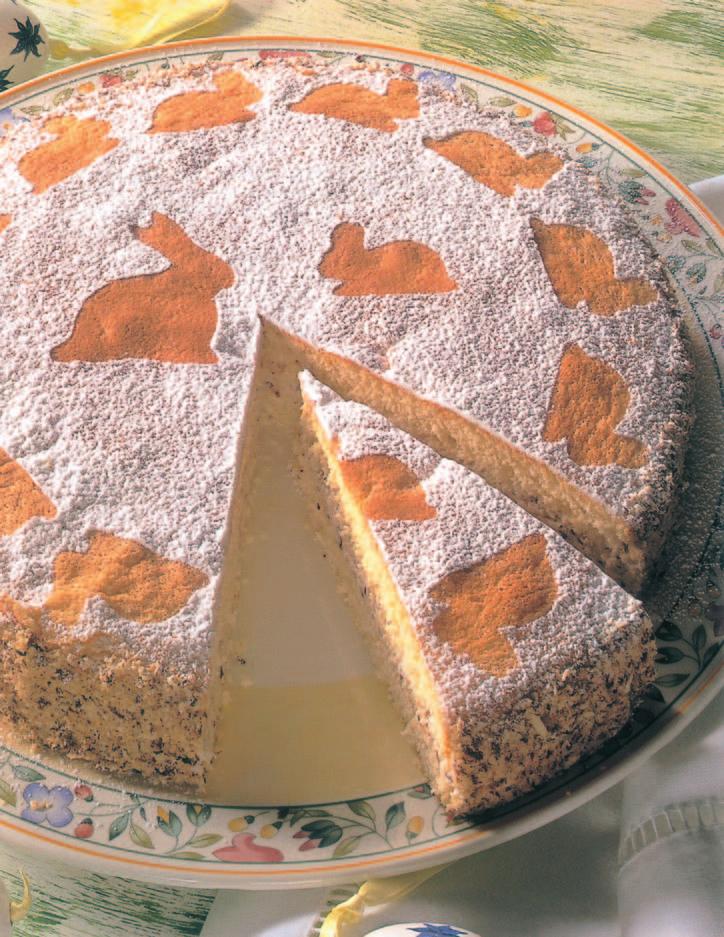 Ofiechov dort s velikonoãními zajíãky Doba pfiípravy: asi 40 minut 90 g hladké mouky 40 g Gustinu (kukufiiãného krobu) 1 zarovnaná KL Kypfiicího prá ku do peãiva 3 vejce 100 g mouãkového cukru 2-3 PL