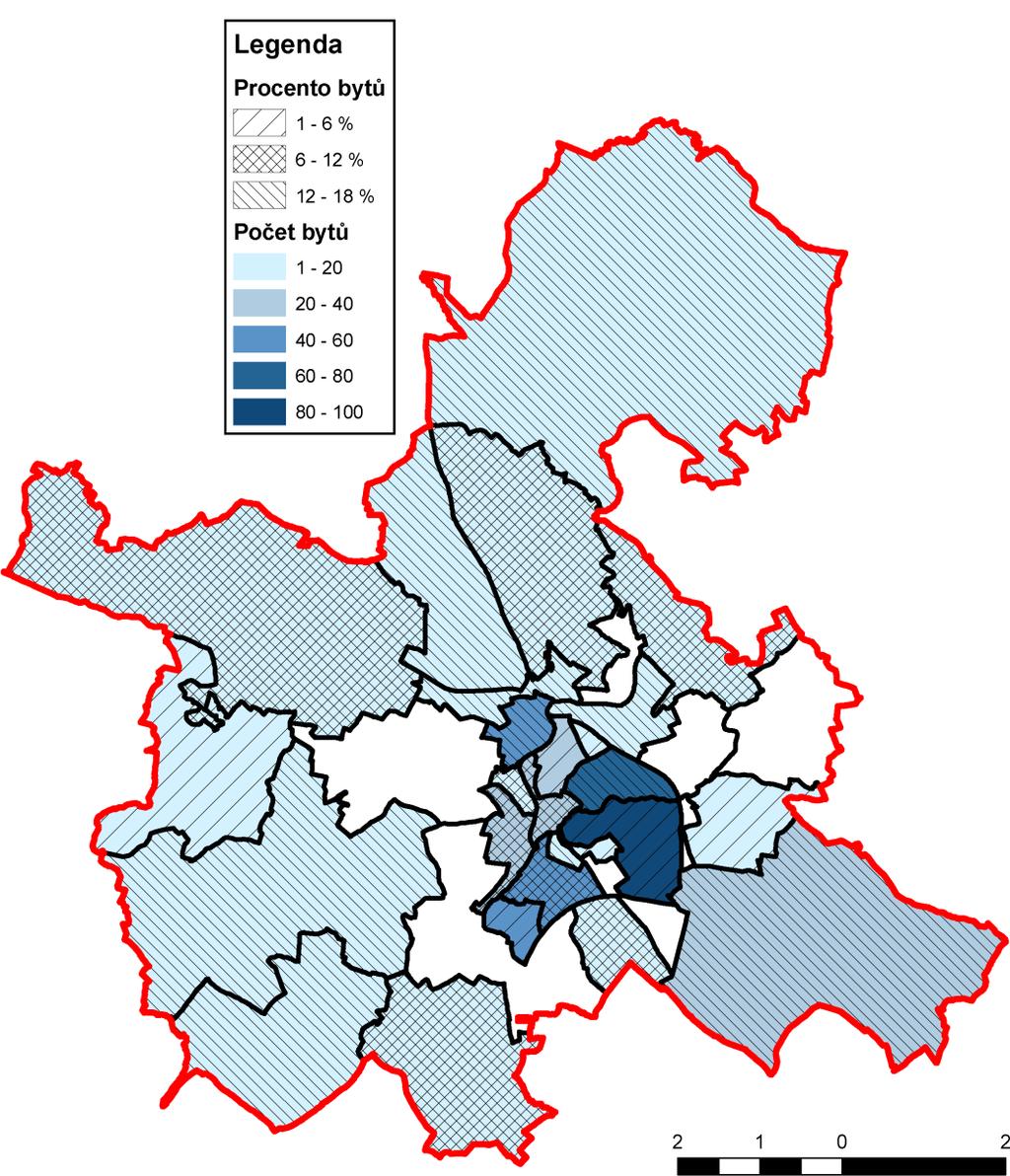 Mapa č. 15: Počet obydlených bytů s počtem členů domácnosti 5 a více zdroj: SLDB, 2011 Na území města je celkem 552 bytových domácností, které mají 5 a více členů domácnosti.