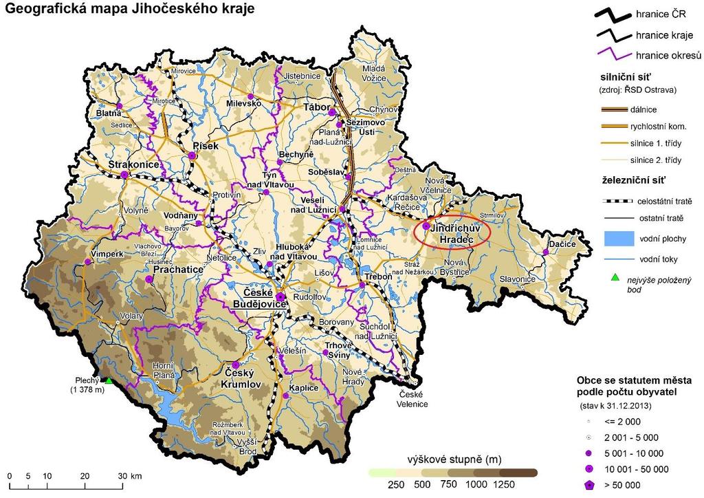 Základní sociodemografické údaje Vymezení a poloha města Jindřichův Hradec Mapa č. 1: Poloha města Jindřichův Hradec v rámci Jihočeského kraje zdroj: www.czso.