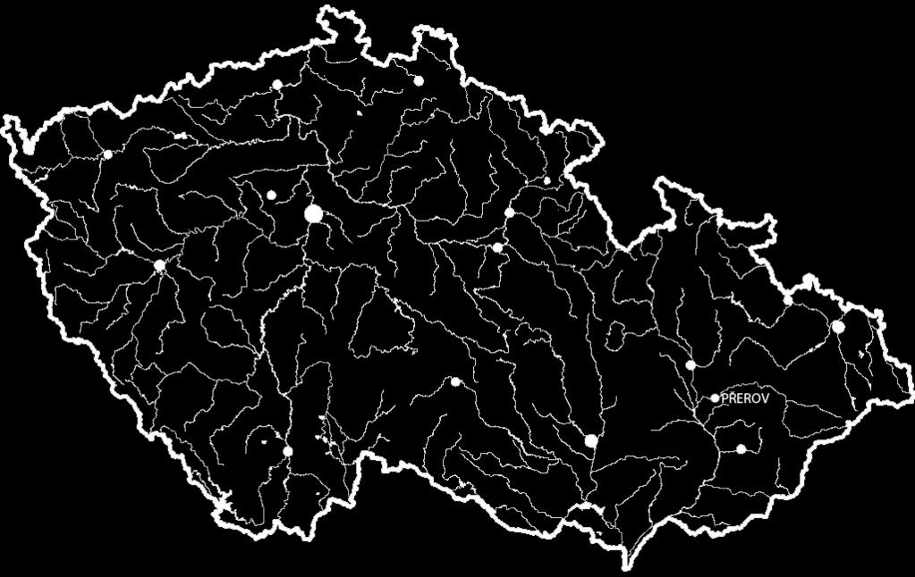1 Mapa ČR s vyznačenou lokalitou Přerov Samotná řeka Bečva se skládá ze dvou toků, a to Vsetínské a Rožnovské Bečvy. Vsetínská Bečva pramení pod Vysokou v nadmořské výšce 760 m 