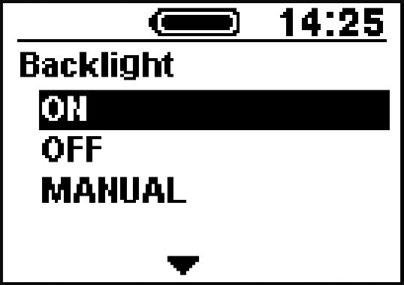 Backlight (Podsvícení) Nastavení podsvícení displeje. 1. Stiskem spínače Y nebo Podpora šlapání Z přesuňte kurzor na položku, kterou chcete nastavit.
