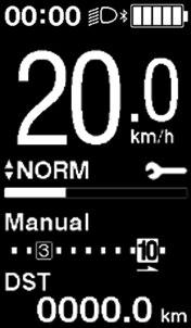 Základní zobrazení stavu Zobrazuje stav bicyklu a jízdních údaje. Zařazený převodový stupeň se zobrazuje pouze při použití elektronického řazení převodů.