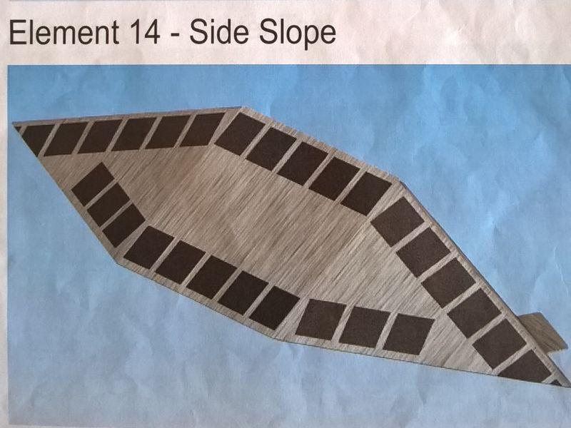 Překážka pro boční náklon prostřední obdélník 30 x 25 cm, krajní trojúhelníky mají délku