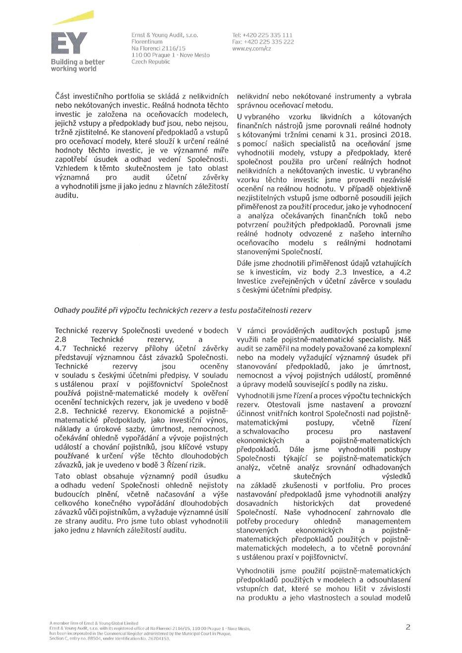 Finanční část Další informace Zpráva