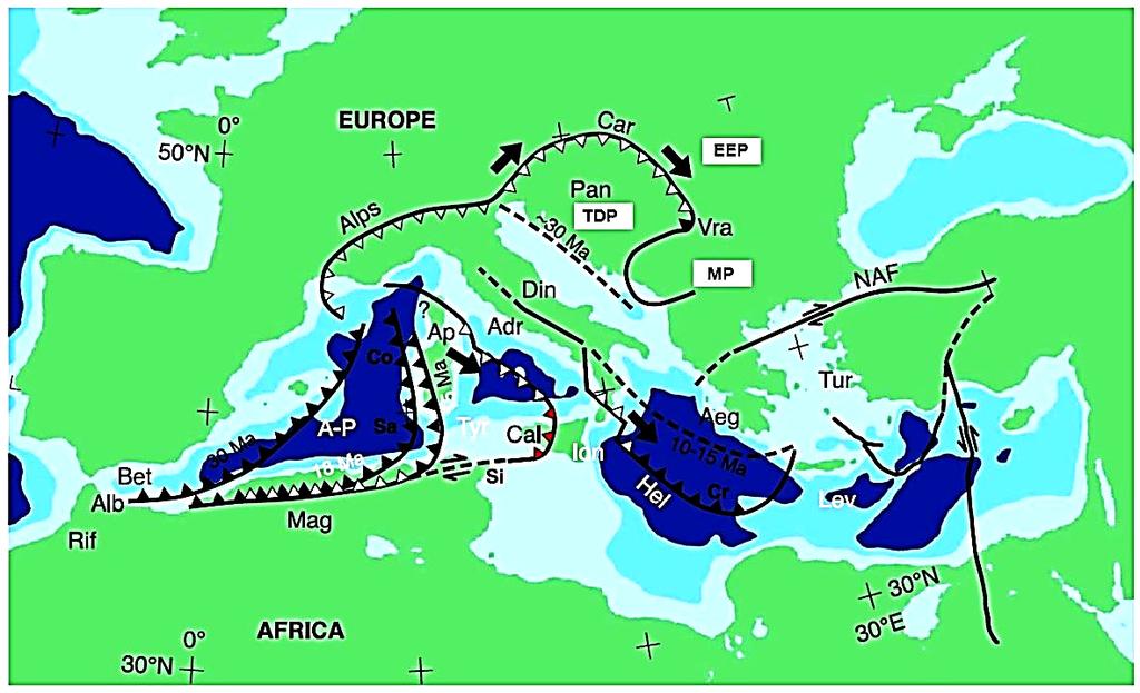 Considering all known geological and geophysical evidences the last interpretation of tectonic evolution is more commonly accepted.