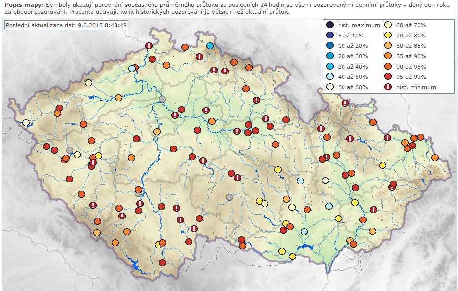 10 % VVK. Vlhkost pod 30 % VVK převládá i v půdním profilu 0 až 100 cm, ve kterém navíc došlo ve srovnání s předcházejícím týdnem k výraznému rozšíření oblastí s vlhkostí půdy pod 10 % VVK. G.