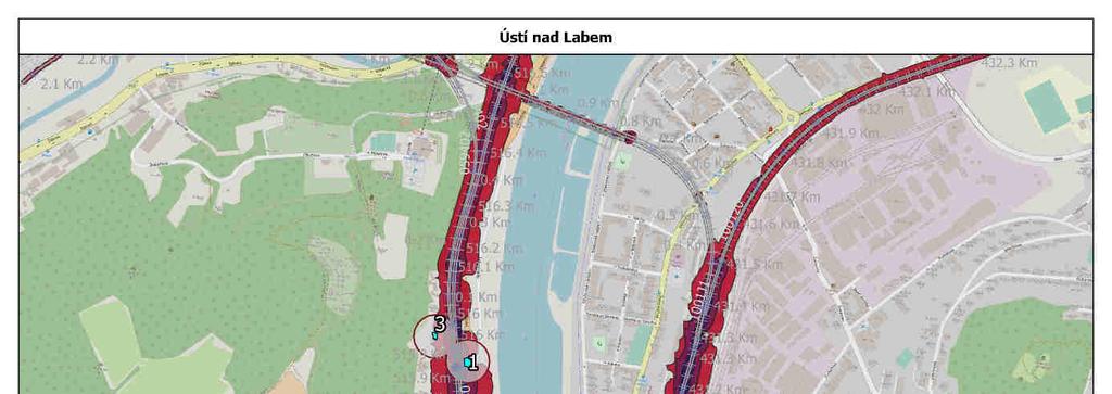 Obrázek 11 - Hotspot Ústí nad Labem centrum Bližší lokalizace budov v ohnisku podle ulic na základě dat SHM: Ulice Čajkovského Pražská sever Shrnutí doporučených protihlukových opatření: Na základě