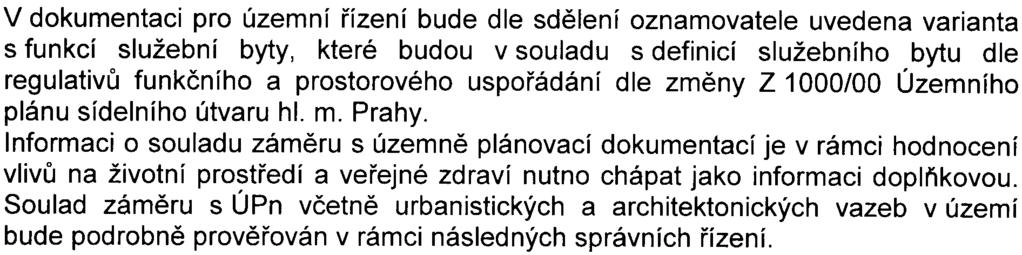 12 V dokumentaci pro územní øízení bude dle sdìlení oznamovatele uvedena varianta s funkcí služební byty, které budou v souladu s definicí služebního bytu dle regulativù funkèního a prostorového