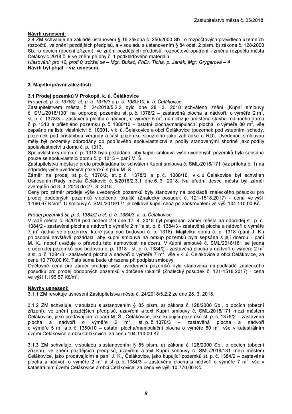 2.4 ZM schvaluje na základě ustanovení 16 zákona č. 250/2000 Sb., o rozpočtových pravidlech územních rozpočtů, ve znění pozdějších předpisů, a v souladu s ustanovením 84 odst. 2 písm. b) zákona č.