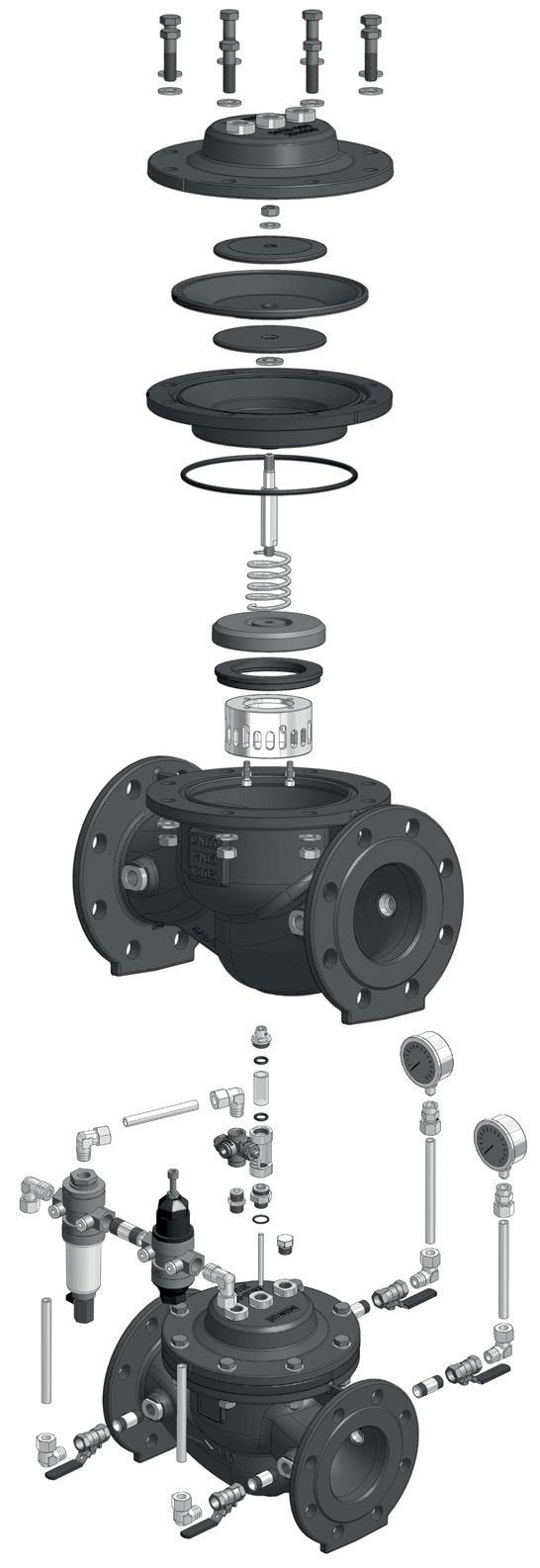 7.4 Údržba armatury Nářadí: inbus klíč 5 mm ( DN 150) nebo 6 mm ( DN 200), ploché klíče 17 a 19 mm Pozn. Pozice dílců uvedené v tomto oddíle se vztahují k obr. 48. 1. Zcela uzavřete uzavírací armaturu instalovanou před ventilem.