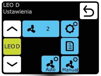 Destratifikátor LEO D vybavená DRV-D: (krátký stisk) LEO D: Provozní režim: Nastavení ventilátoru (OFF-1-2-3) Aktuální volba Provozní režim AUTO - Otáčky ventilátoru jsou přepínány podle aktuálního