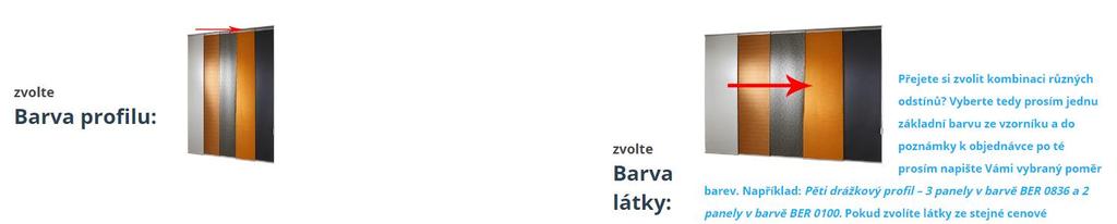 Vyberte ze vzorníku barvu Vaší japonské stěny. Jako první zvolte barvu lamel a následně barvu horního profilu. O nic víc se již starat nemusíte, veškeré ostatní komponenty sladíme automaticky za Vás!