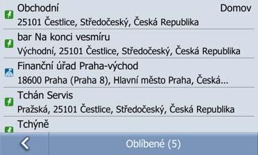 2.4 Oblíbené Oblíbené jsou sbírkou míst Vámi dříve uložených, pro budoucí využití. (Více informací jak vytvořit Oblíbené viz. sekce 3.4.) 1. Klikněte na Oblíbené v Hlavním menu. 2.