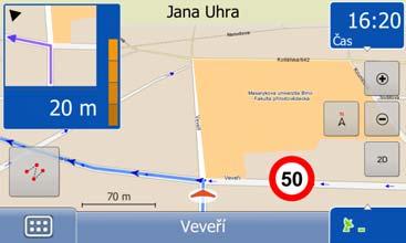 3 Navigační funkce 3.1 Navigační pomůcky Pokud je vypočtena trasa, standardně se objeví mapa v 3D pohledu. Trasa je v mapě vyznačena modrou čárou.