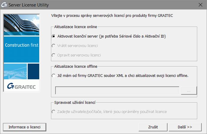 Aktivace licence na serveru Pro aktivaci síťové licence na licenčním serveru postupujte následovně: 1. Z menu Windows vyberte: Programy > Graitec > License Server > License Utility 2.