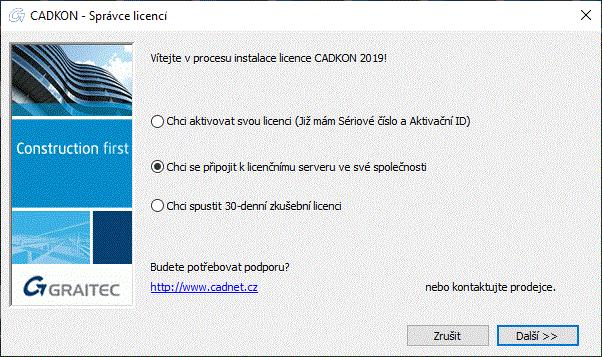 Aktivace produktu na pracovní stanici klienta Pokud máte síťovou licenci pro několik pracovních stanic a aktuální instalace je pro klientskou pracovní stanici, postupujte takto: 1.