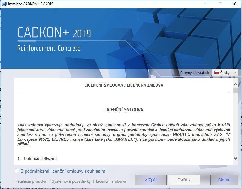 Upozornění: Síťového správce licencí neinstalujte v rámci lokální licence. Instalačního průvodce, respektive pokyny k instalaci je možné zobrazit v českém nebo anglickém.