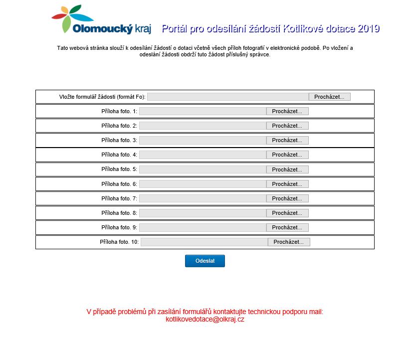 6. Po stisknutí tlačítka Odeslání žádosti bude opětovně provedena kontrola údajů a následně budete přesměrováni na webovou stránku, která slouží k odesílání žádosti o dotaci včetně všech příloh