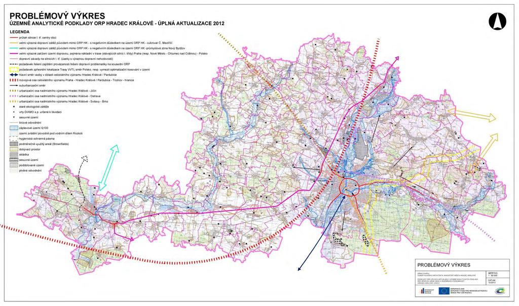 Inundační (záplavové území) území x ÚAP problémový výkres Konflikty průběh rozvojové osy celostátního významu (Pha HK/PU Trutnov