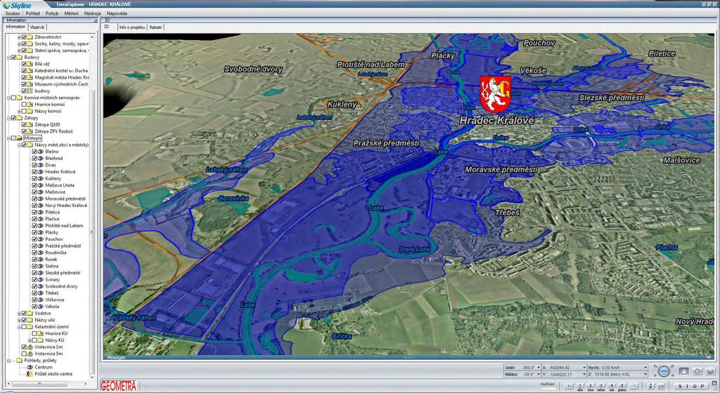 3D vizualizace záplavy Q100 v