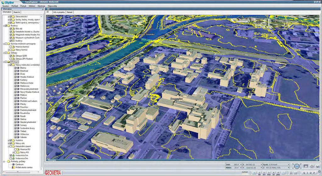 3D vizualizace záplavy Q100 v