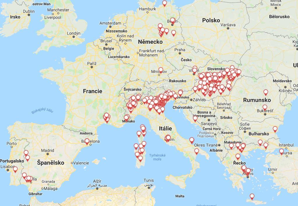 Výskyt WNF u zvířat v Evropě v roce 2018 (zdroj: ADNS)