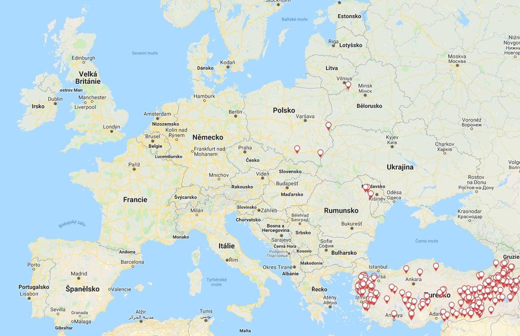 Výskyt vztekliny v Evropě v roce 2018 celkem 309 případů, z toho 301 v Turecku (zdroj: ADNS) 3.5.4.