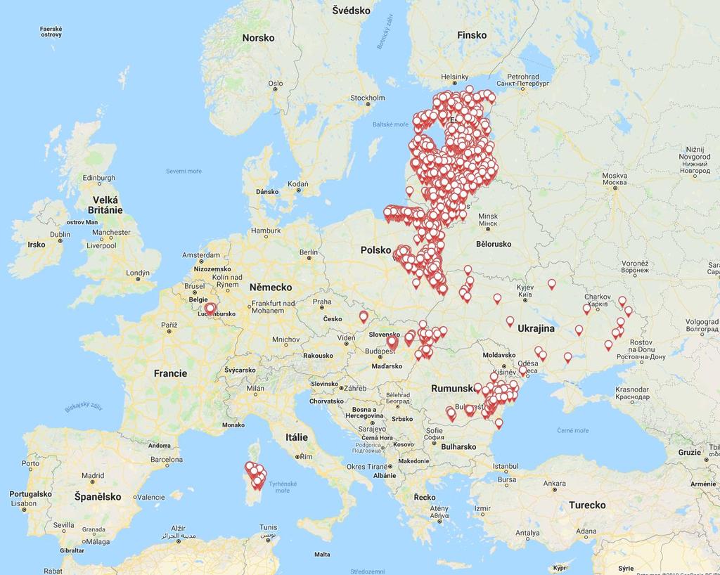 prasat divokých v Evropě v roce 2018 (zdroj: ADNS)