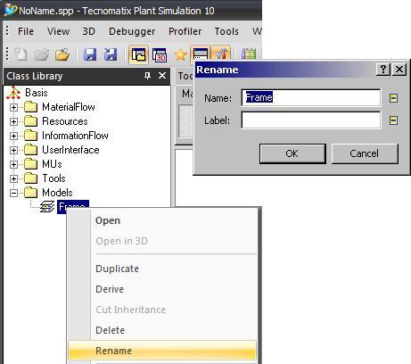 Základní orientace v prostředí PlantSimulation (Změna názvu) Změna názvu se provádí: dvojitým kliknutím stisknutím klávesy F2 přes menu otevřené klinutím pravou myší a přechodem na Rename Je-li
