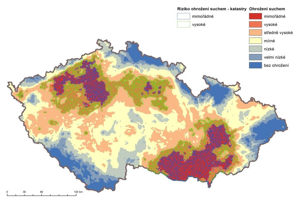Příloha č. 7 Mapa oblastí ohrožených zemědělským suchem Zdroj: ČHMÚ, podklad zpracovaný na základě zakázky pro MZe Pozn.