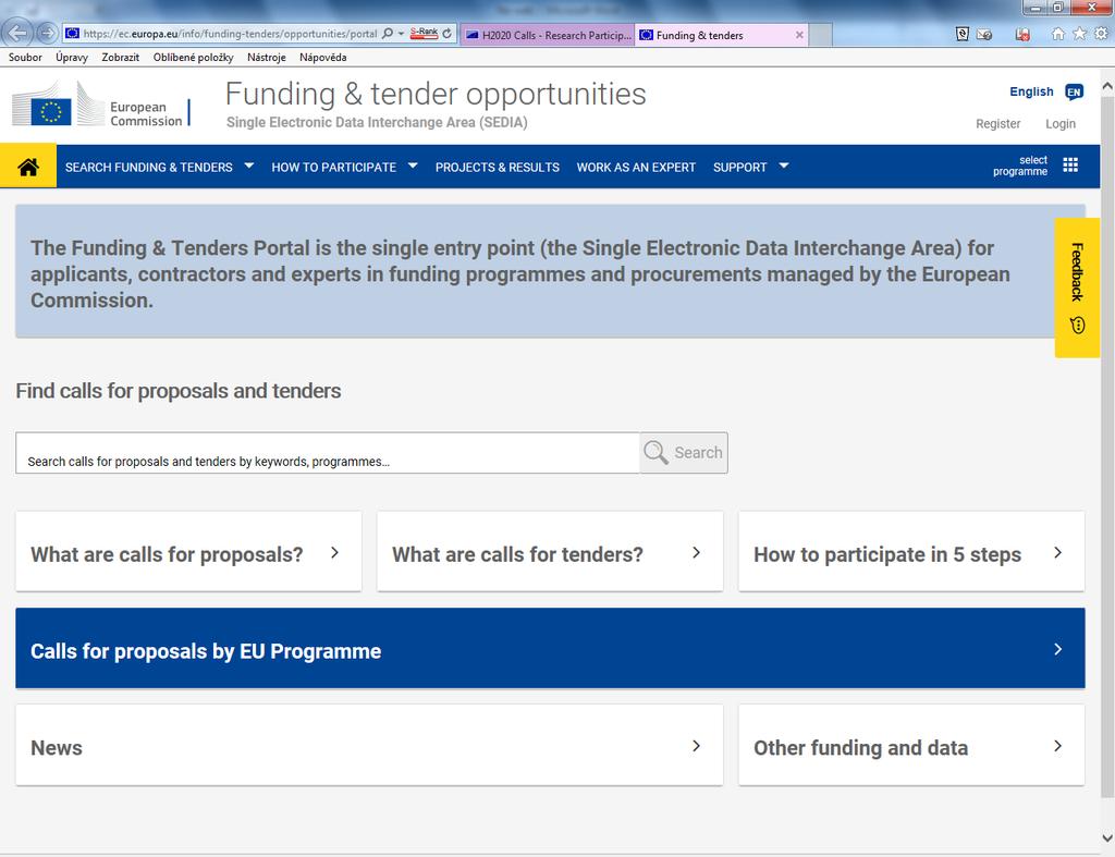 Nově: Funding and Tenders Portal https://ec.europa.