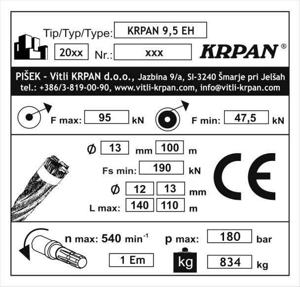 TECHNICKÉ ÚDAJE Vlečná síla kn 75 (7,5 t) 95 (9,5 t) Brzdná síla kn 94 9 Rychlost lana m/s 0,60 0,60 Standardní délka lana m/mm 00/Ø 2 00/Ø 3 Maximální délka lana m/mm 20/Ø 00/Ø 2 40/Ø 2 0/Ø 3