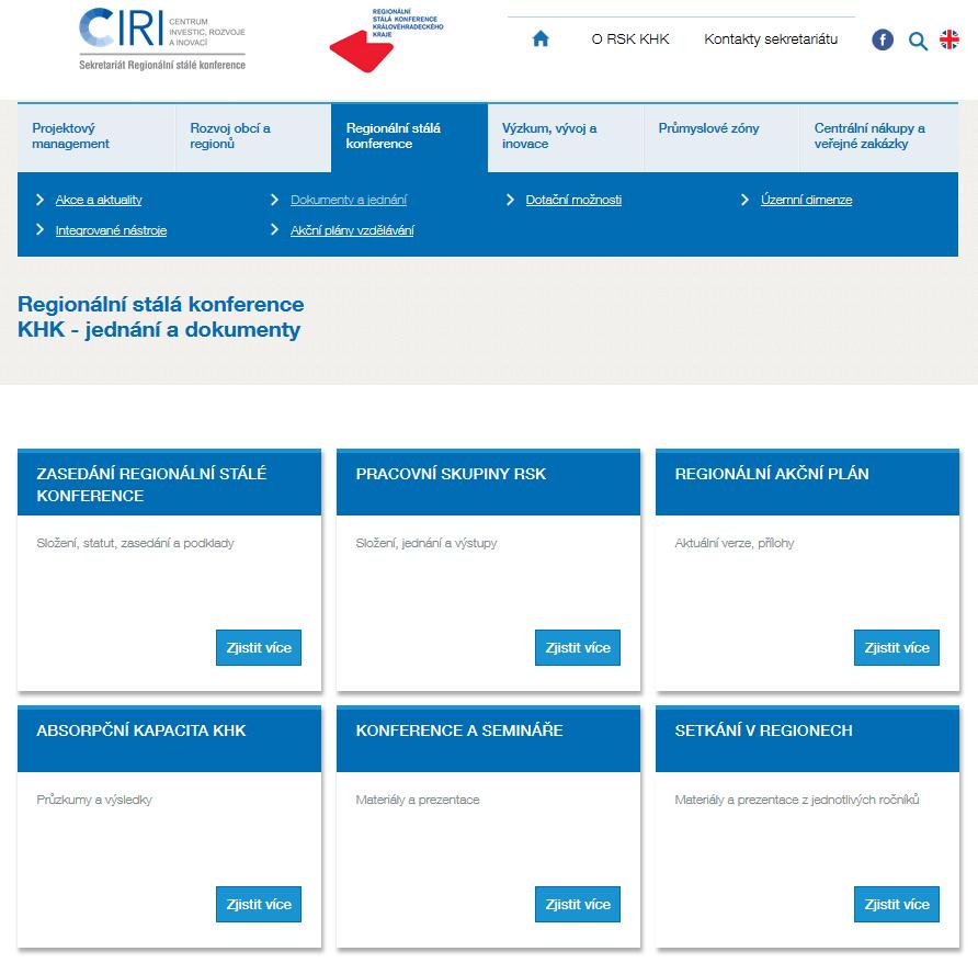Obr. 14 Printscreen webu RSK KHK sekce Dokumenty a jednání Komunikace s řídicími orgány a MMR Sekretariát RSK pravidelně komunikuje s MMR, ve stanovených termínech řeší a plní úkoly, které jsou