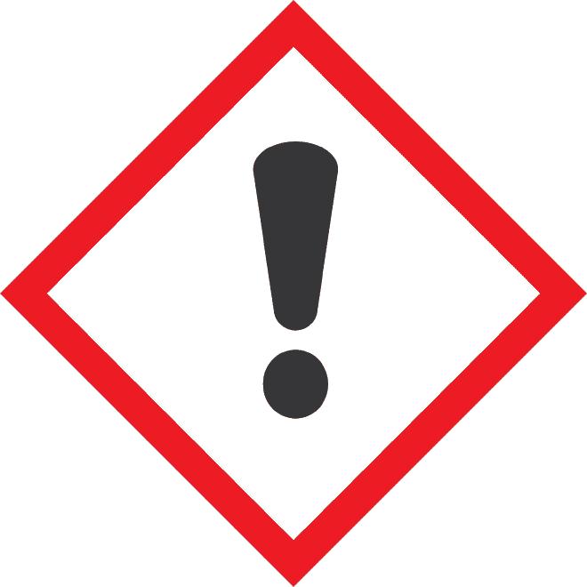 Výstražné symboly nebezpečnosti : Signálním slovem Standardní věty o nebezpečnosti : Varování : H317 Může vyvolat alergickou kožní reakci. H411 Toxický pro vodní organismy, s dlouhodobými účinky.