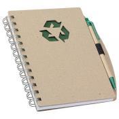 minimálně 50 listů, z recyklovaného papíru, kuličkové pero z recyklovaného kartonu a biologicky