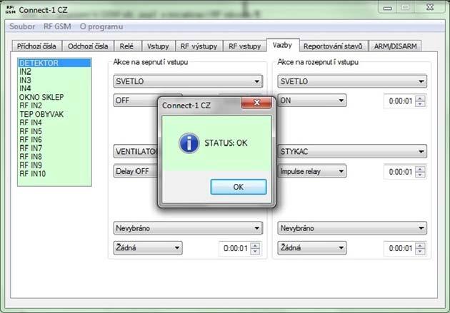 Connect-1 - Roletové menu RF GSM Obr. 47: Okno SIM karta načtena. Položka Diagnostika umožňuje jednoduchou kontrolu stavu připojené jednotky. Bezproblémový stav je signalizován oknem podle obr.