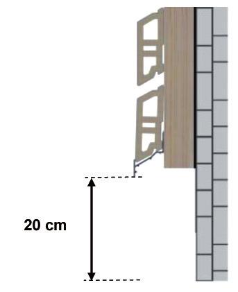 Maximálně 40 cm Vyhrazený prostor u paty obkladu Žádný prvek se nesmí nacházet méně než 20 cm od země. Důrazně doporučujeme používat mřížky proti hlodavcům.