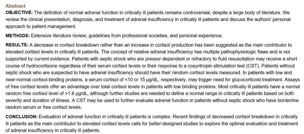 Septický šok (Hamrahian AH, EVALUATION AND MANAGEMENT OF ADRENAL INSUFFICIENCY IN
