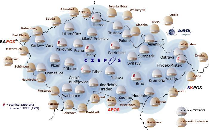 permanentní sítě GNSS komerční CZEPOS Trimble TopNet by/sa@t vědecké VESOG GeoNAS