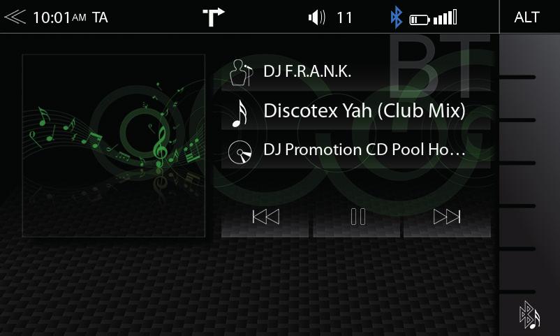 BT HUDBA (A2DP) ipod (AUDIO) Rozhraní A2DP RVC obsahuje v režimu přehrávání audia ovládací prvky Přehrát, Pauza a Přeskočit