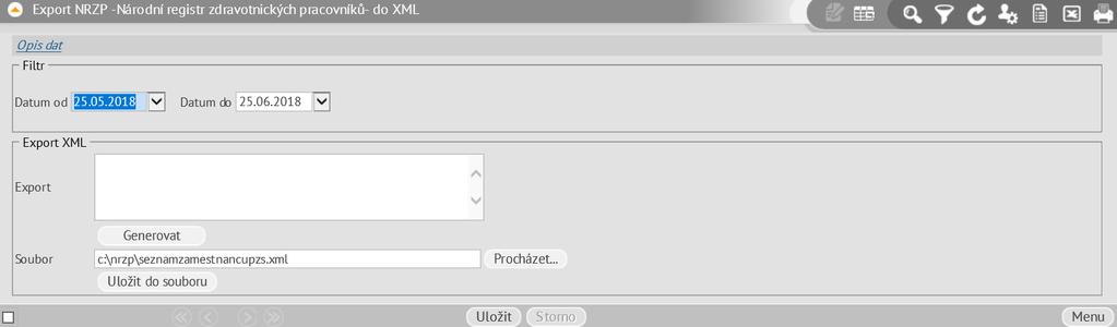 Důležité je zadat Datum od kdy a Datum do kdy se mají brát data do exportu.